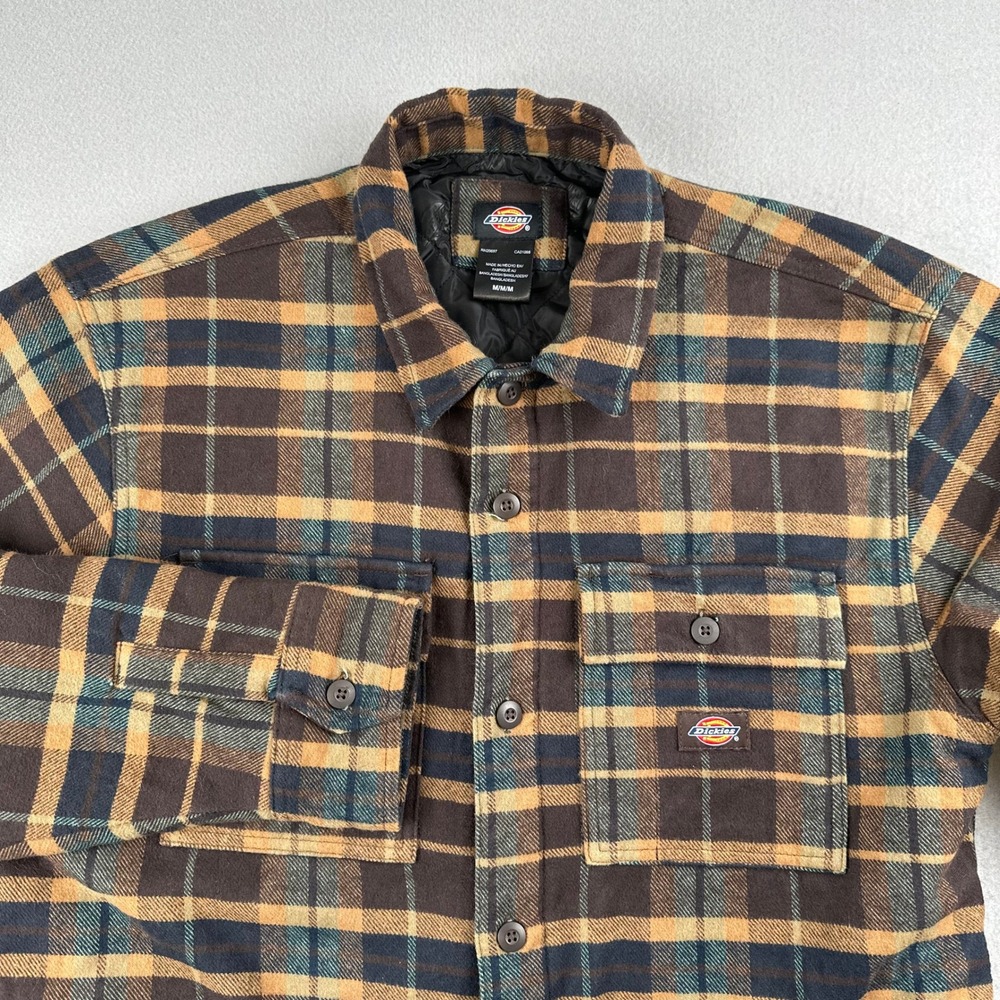 Dickies Flannel Shirt Jacket Mens M Brown Plaid Quilted Lined TJR03RPG